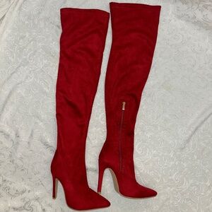 Red faux suede over the knee stiletto boots sz EU36 US5.5/6 Valentine’s Day Date